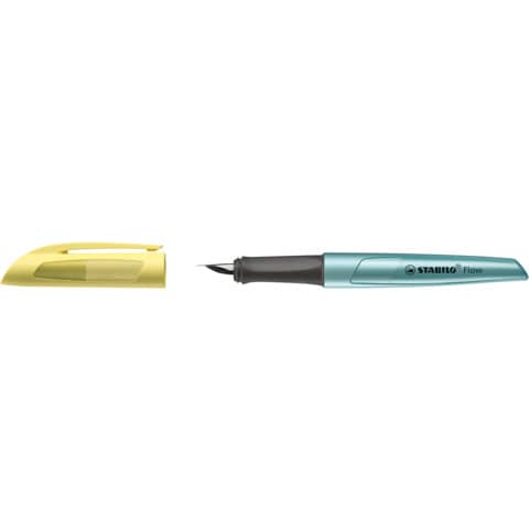 Penna stilografica Stabilo Flow Cosmetic - 0,5 mm - inchiostro blu - fusto giallo/azzurro metallizzato - 5072/5-41